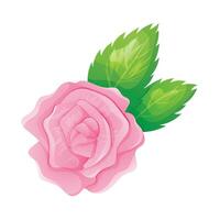 Vector isolated cartoon illustration of rose bud with leaves.