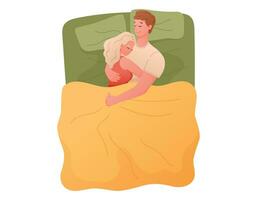 dibujos animados hombre y mujer abrazando en cama debajo el frazada. vector aislado plano ilustración de un dormido Pareja en amor.