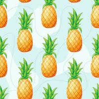 Vector seamless bright pattern with cartoon fresh pineapples with tops.