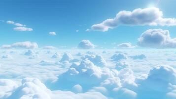 , Blue fantastic 3d clouds on the floor, sky and landscape. Gentle colors and with bright lights. photo
