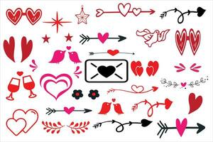 Set of Love Symbols. Valentine's Day Greeting Symbols Collection for Card Making and Creative Work Flat Vector