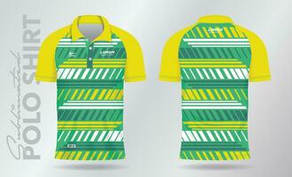 green yellow sublimation Polo Shirt mockup template design for badminton jersey, tennis, soccer, football or sport uniform vector