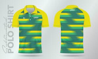 green yellow sublimation Polo Shirt mockup template design for badminton jersey, tennis, soccer, football or sport uniform vector