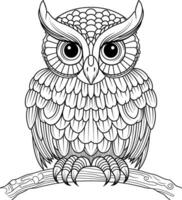 A black and white drawing of an owl vector