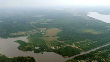 Moscow canal, view from the airplane window. Top view of the territory of the Moscow region in summer. video