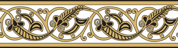 Vector golden seamless oriental national ornament. Endless ethnic floral border, arab peoples frame. Persian painting.