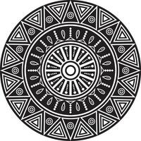 Vector monochrome round Native American ornament. Patterned circle from triangles of Indians of various tribes of America. Incas, Maya, Aztecs, Marlborough.