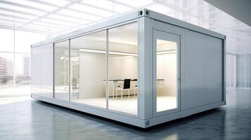 Mobile office buildings or container site office for construction site. Shipping container. Portable house and office cabins, illustration photo