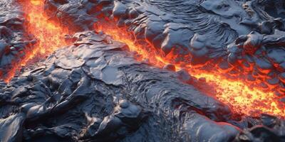 Generative AI, detailed close-up hot white and grey lava flow, magma texture of volcanic background. photo