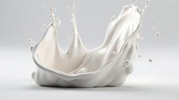 , Flowing liquid with splashes in white color. Glossy creamy milk fluid banner, 3D effect, modern macro photorealistic abstract background illustration photo