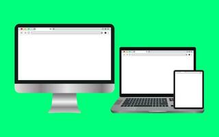 Simple white Web browser window with a green background. vector