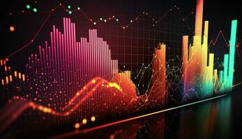 Generative AI, stock market chart lines, financial graph on technology abstract background represent financial crisis, financial meltdown. Technology concept, trading market concept. photo