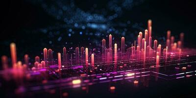 Generative AI, stock market chart lines, financial graph on technology abstract background represent financial crisis, financial meltdown. Technology concept, trading market concept. photo