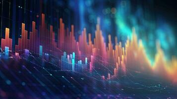 Generative AI, stock market chart lines, financial graph on technology abstract background represent financial crisis, financial meltdown. Technology concept, trading market concept. photo