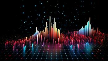 Generative AI, stock market chart lines, financial graph on technology abstract background represent financial crisis, financial meltdown. Technology concept, trading market concept. photo