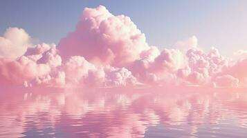 Generative AI, Pink magenta fantastic clouds, sky and landscape. Gentle colors and with bright lights photo