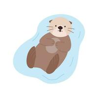 sea otter floating on the water flat vector illustration.