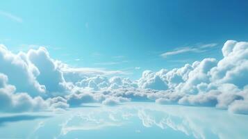 Generative AI, Blue fantastic 3d clouds on the floor, sky and landscape. Gentle colors and with bright lights. photo