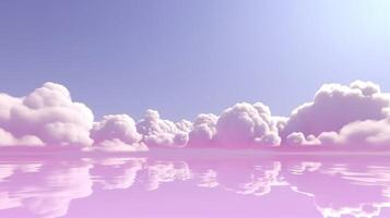 Generative AI, Purple, digital lavender color fantastic 3d clouds on the floor, sky and landscape. Gentle colors and with bright lights. photo