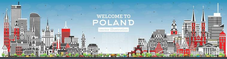 Poland City Skyline with Gray Buildings and Blue Sky. Vector Illustration. Concept with Modern Architecture. Poland Cityscape with Landmarks.