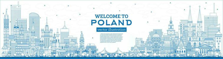 Outline Poland City Skyline with Blue Buildings. Vector Illustration. Concept with Modern Architecture. Poland Cityscape with Landmarks.