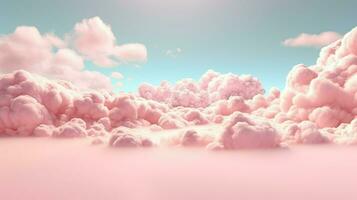 Generative AI, Pink magenta fantastic 3d clouds on the floor, sky and landscape. Gentle colors and with bright lights. photo