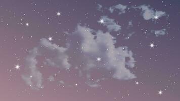 Night sky with clouds and many stars. Abstract nature background with stardust in deep universe. Vector illustration.