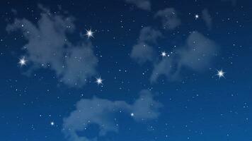 Night sky with clouds and many stars. Abstract nature background with stardust in deep universe. Vector illustration.