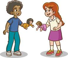 vector illustration of kids playing puppet