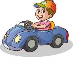 vector illustrations of cute chid driving toy car