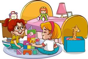 vector illustrations of  cute kids playing in the room