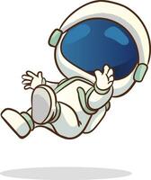 Vector illustration of a cute astronaut in outer space and planets and stars in the background.