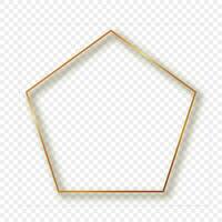 Gold glowing pentagon shape frame with shadow vector