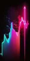 Generative AI, stock market chart lines, financial graph on technology in blue and pink neon colors, financial meltdown. Technology concept, trading market concept. photo