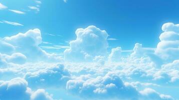 generativo ai, azul fantástico 3d nubes en el piso, cielo y paisaje. amable colores y con brillante luces. foto