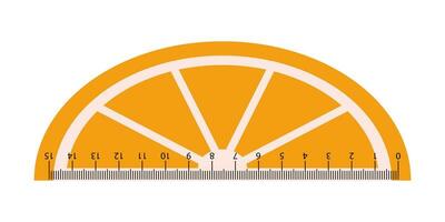 Vector cute measuring ruler. School ruler in the shape of orange slice. Fruit measuring tool. Student ruler with orange. Centimeter scales.