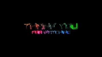 Thank you glow colorful neon laser text animation video