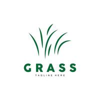 diseño de logotipo de hierba verde, ilustración de paisaje de granja, vector de paisaje natural