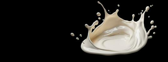 Generative AI, Flowing liquid with splashes in white color. Glossy creamy milk fluid banner, 3D effect, modern macro photorealistic abstract background illustration.. photo