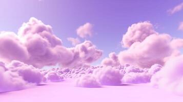 , Purple, digital lavender color fantastic 3d clouds on the floor, sky and landscape. Gentle colors and with bright lights. photo