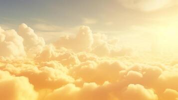 , Light yellow fantastic 3d clouds on the floor, sky and landscape. Gentle colors and with bright lights. photo
