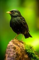beautiful little blackbird portrait, generative ai photo