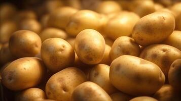 Generative AI, Close up Fresh Organic Whole Potato background. Farmers Market vegetable photo