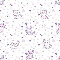 Seamless pattern with funny cute dogs, paws, hearts, flowers and bones. vector