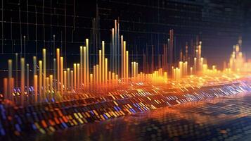Generative AI, stock market chart lines, financial graph on technology abstract background represent financial crisis, financial meltdown. Technology concept, trading market concept. photo