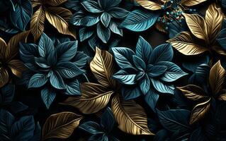 blue leaves on a black background. photo