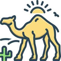 color icon for camel in desert with sun vector