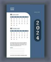 2024 Wall Calendar template, vector calendar January design, creative calendar design