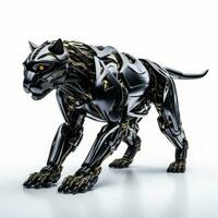 Fast black panther robot, robotic animal isolated over white background. AI Generated photo