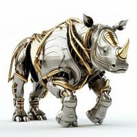 Strong rhinoceros robot, robotic animal isolated over white background. AI Generated photo